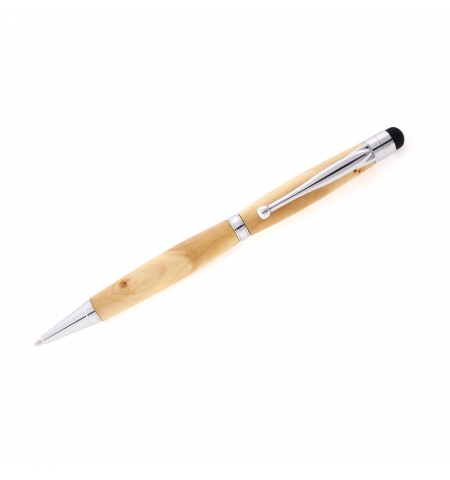 Slimline Style Ballpoint Pen with Stylus Tip in Yellow Cedar Burl
